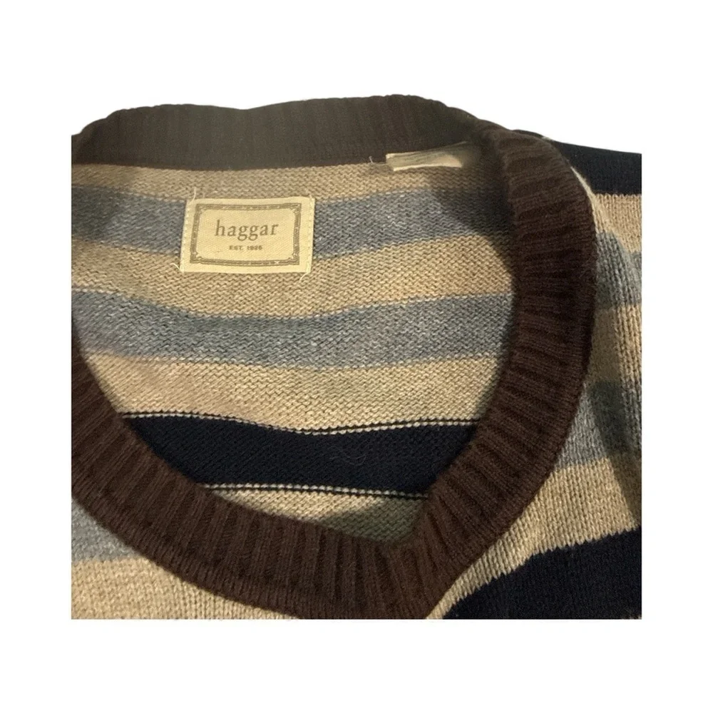Haggar Men’s Striped  Crewneck Neutral Sweater XL– Warm & Cozy Y2K